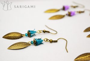 Boucles d'oreilles en origami - Hane bronze bleu canard 12e