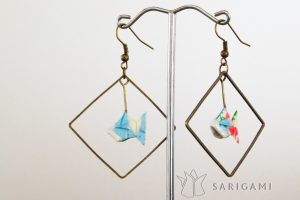 Boucles d'oreilles en origami - Kazuko bronze bleu 15e