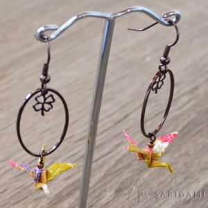 Boucles d'oreilles en origami - Kitori chocolat doré rose 15e