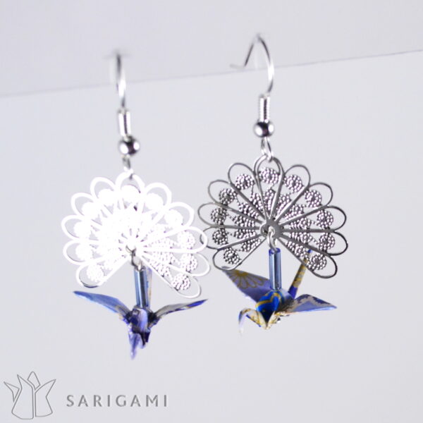 Boucles d'oreilles Kujaku en origami - bijoux de créateurs