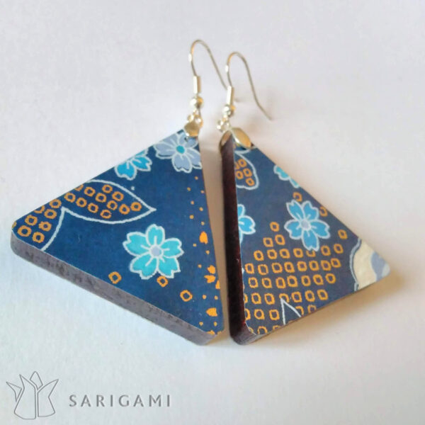 Boucles d'oreilles bois et papier japonais - fabrication artisanale