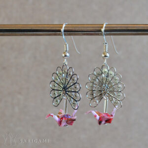 Boucles d'oreilles Kujaku en origami - fabrication artisanale