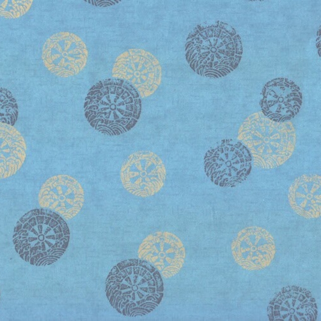 Abat-jour en papier japonais - Roues bleues et écrues, fond bleu