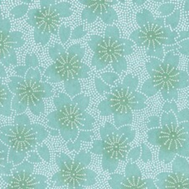 Lampe fleurie en papier japonais - Fleurs de cerisiers en pointillés sur fond turquoise