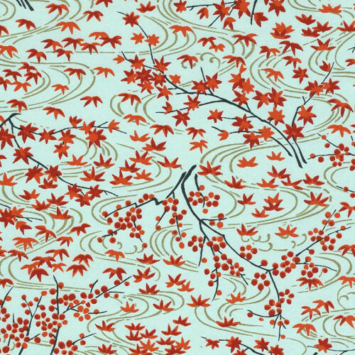 Luminaire à motifs japonais - Feuilles d'érables rouges sur fond bleuté
