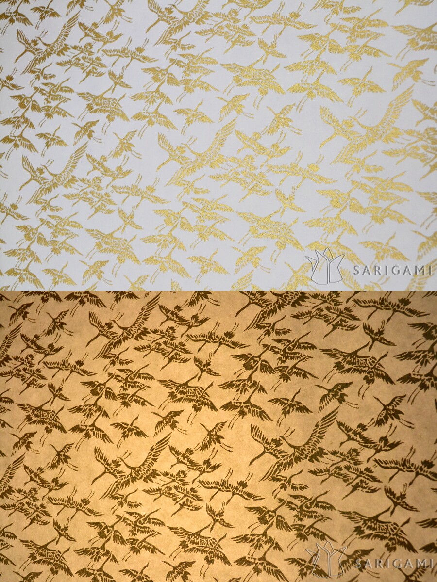 Fabrication d'abat-jours sur-mesure - Grues dorées en vol, fond blanc