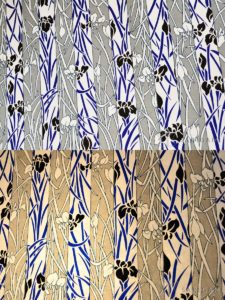 Lampe design en papier japonais - Bandes et iris art déco, bleu, gris et blanc