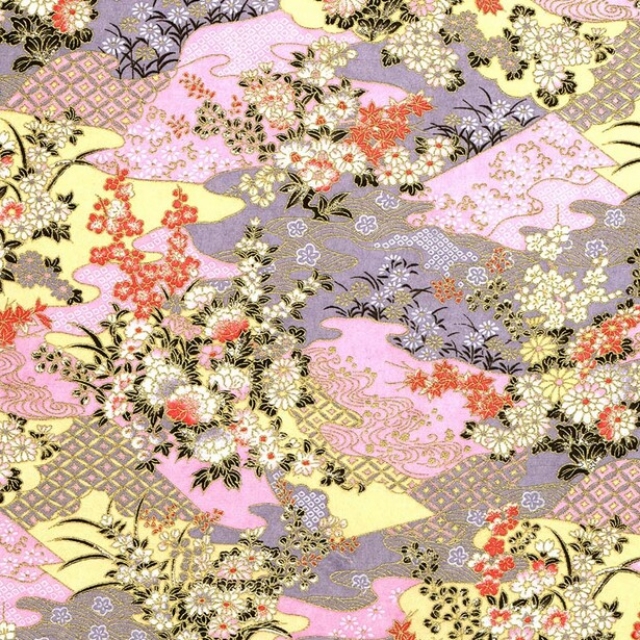 Lampe fleurie en papier japonais - Paysage dans des tons pastels