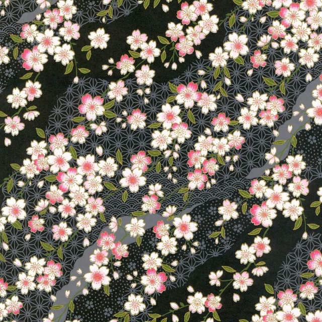 Lampes sur-mesure en papier japonais - Fleurs de cerisier blanches et roses, fond noir