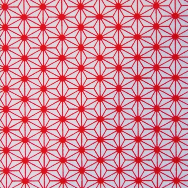 Abat-jour sur-mesure en papier japonais - Étoiles asanoha rouges sur fond blanc