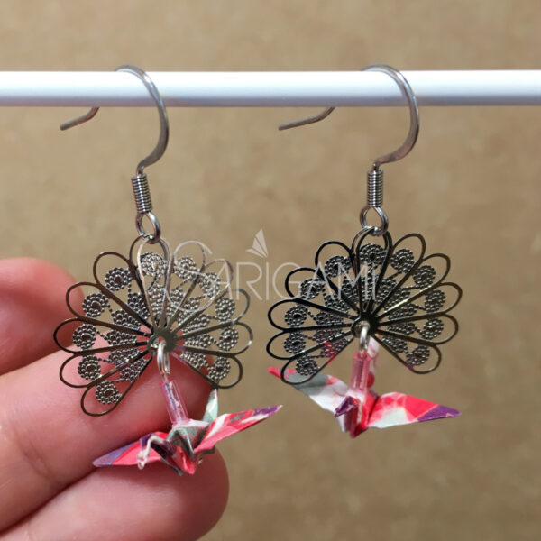 Boucles d'oreilles Kujaku en origami - fabriqué à Paris